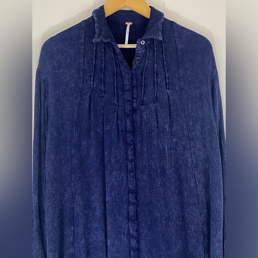 Free People Spin Me Boho Oversized Button-Up Tunic Shirt Dress - Sz S - Picture 3 of 10